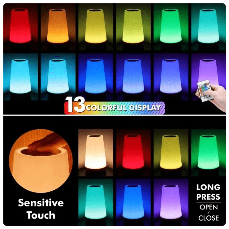 13 Colour Changing Dimmable Night Light Table Bedside Lamp Remote Control Touch USB Rechargeable