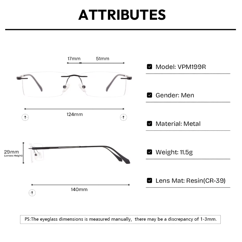 Ultralight Rimless Custom Prescription Eyeglasses