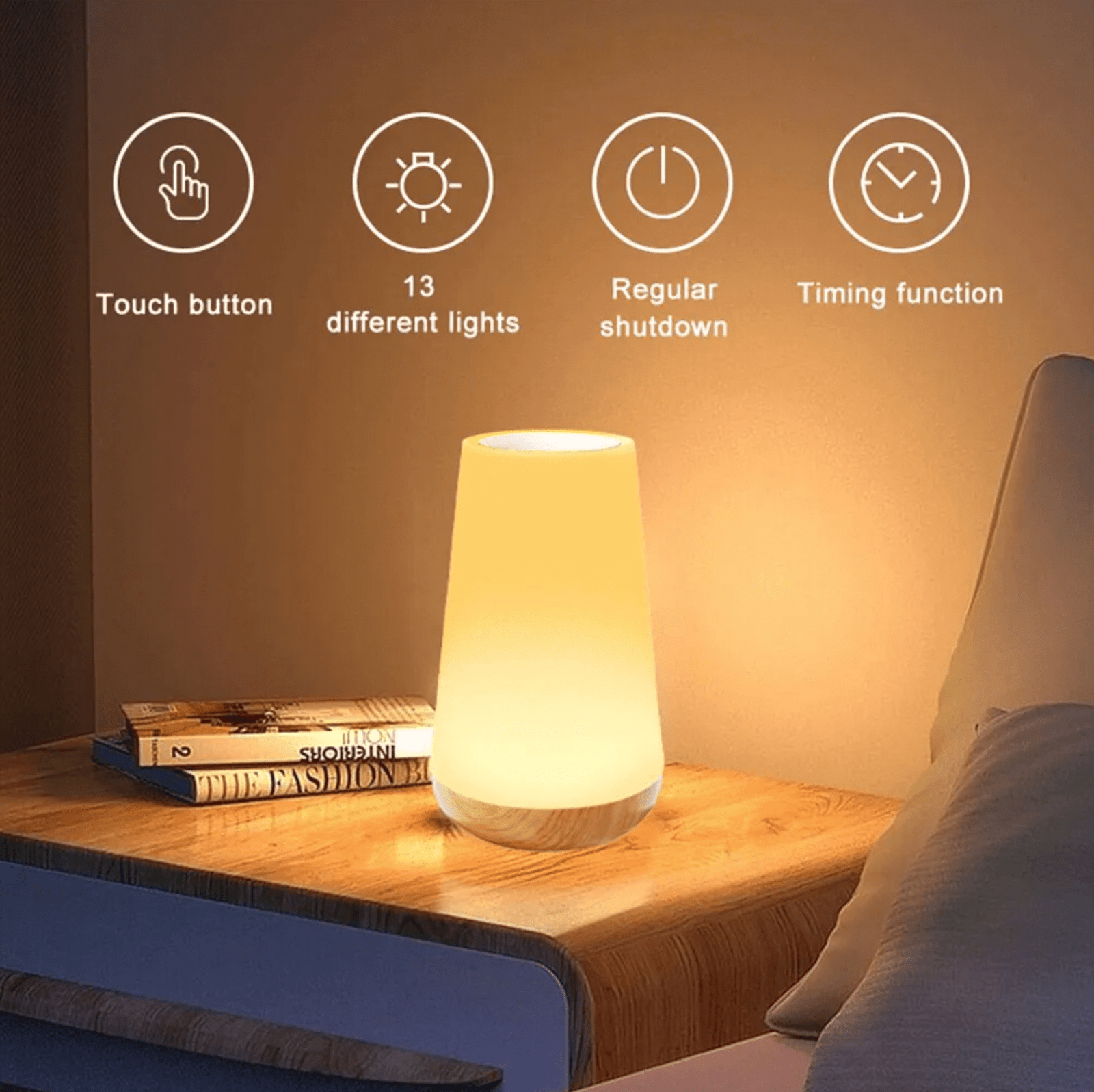 13 Colour Changing Dimmable Night Light Table Bedside Lamp Remote Control Touch USB Rechargeable