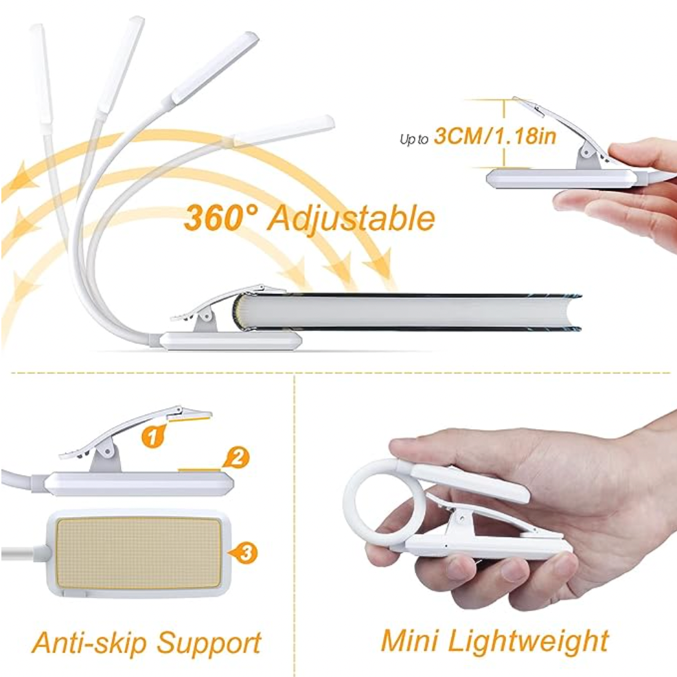Rechargeable Mini Book Light LED Dimming Easy Clip Night in Bed Reading Eye Protection Lamp