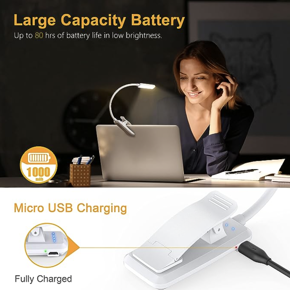 Rechargeable Mini Book Light LED Dimming Easy Clip Night in Bed Reading Eye Protection Lamp