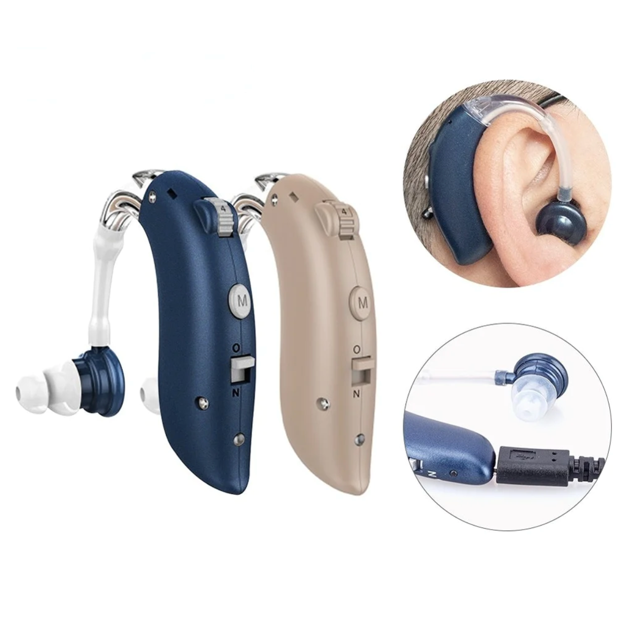 Mini Rechargeable Hearing Aid Digital BTE Hearing Aids Adjustable Tone Sound Amplifier Portable Deaf Elderly digital Hearing Aid (2pc)