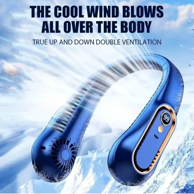 Smart Bladeless Neck Fan with LED Digital Display | 5-Speed Wearable Air Cooler