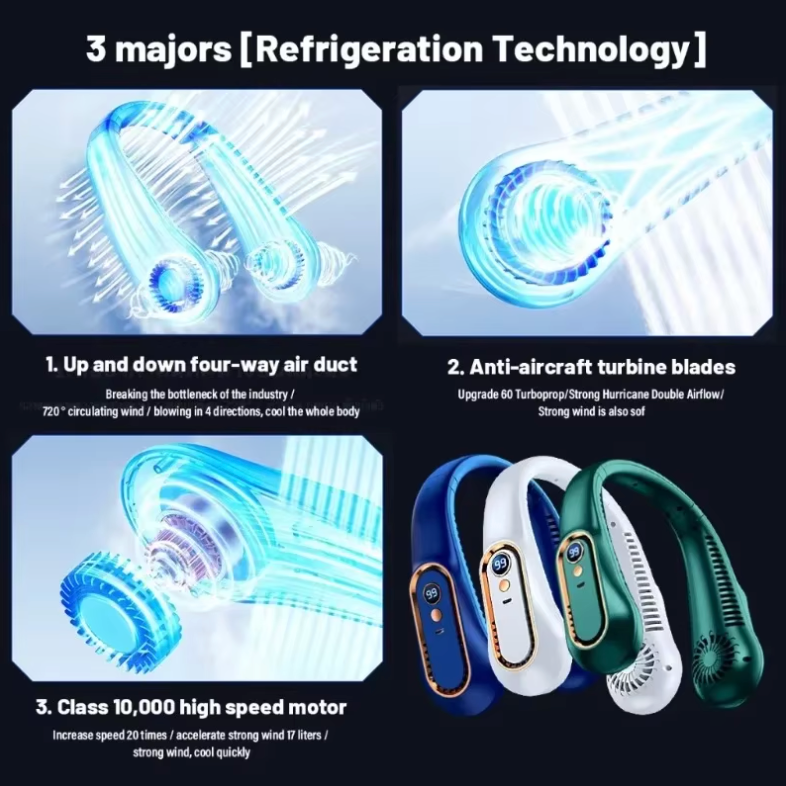 Smart Bladeless Neck Fan with LED Digital Display | 5-Speed Wearable Air Cooler