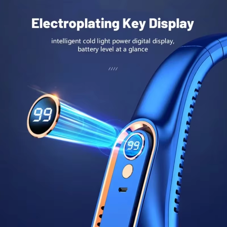 Smart Bladeless Neck Fan with LED Digital Display | 5-Speed Wearable Air Cooler