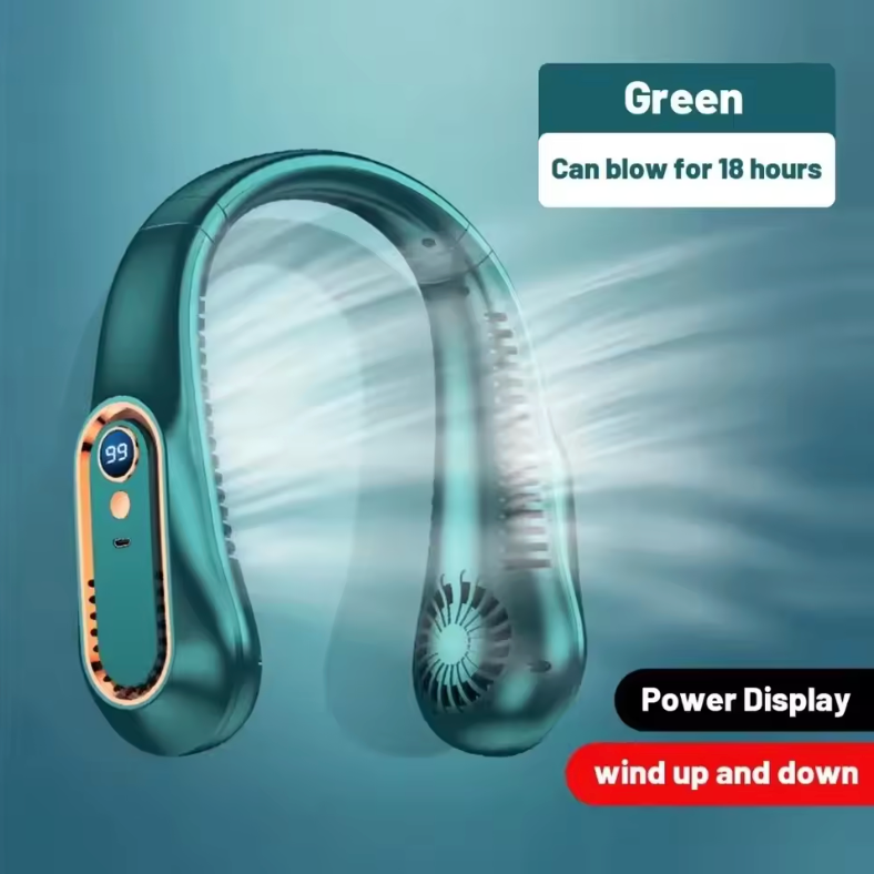 Smart Bladeless Neck Fan with LED Digital Display | 5-Speed Wearable Air Cooler